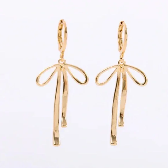 Hoop La Style Gold Bow Earrings - Picture 3 of 4